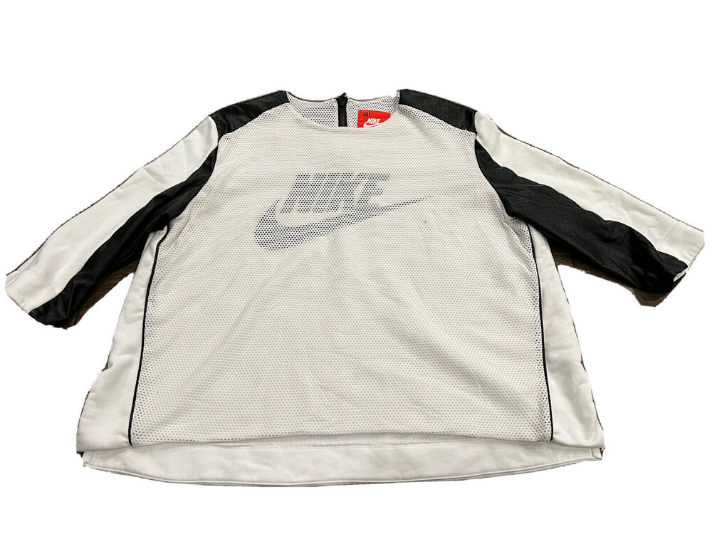 Nike Womens White Black Perforated 3/4 Sleeve Crew Top Size XL 749122-100 $120